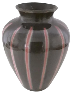 Vintage Model Number 1073 18 Glossy Glazed Ceramic Vase in Gray-Brown with Red Stripes, 1970s
