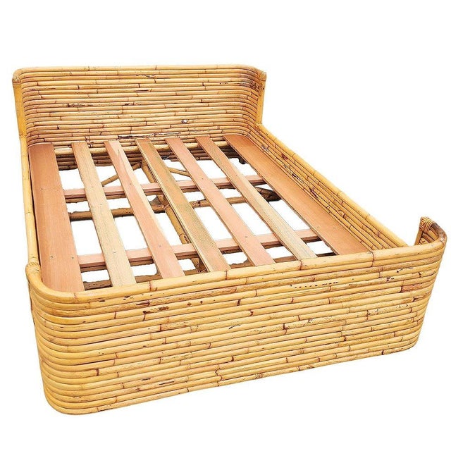 This beautifully restored stacked rattan bed frame was built by Seven Seas Rattan Company in the late 1940s and features a...