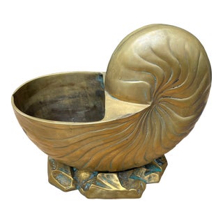 Brass Patina Nautilus Shell Planter, Mid Century For Sale