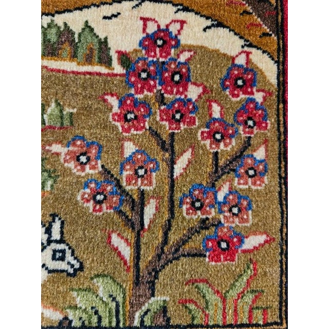 Hand-Knotted Figurative Mountain Landscape with Gazelles Rug, 1980s For Sale - Image 4 of 10