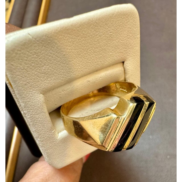 Two Stripes Black Onyx Men's Ring 14 Karat Yellow Gold, Size 11, UNISEX For Sale - Image 11 of 18