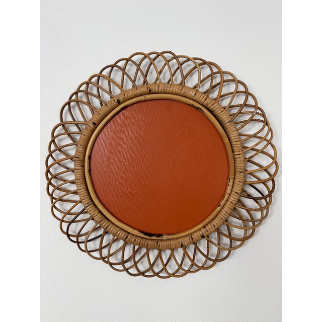 Beige Rattan Bamboo Mirror, Italy, 1960s For Sale - Image 8 of 9
