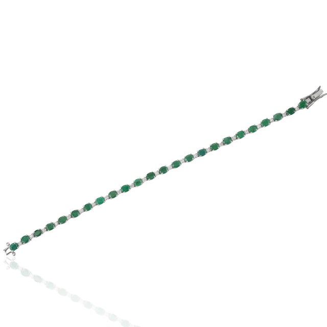 Not Yet Made - Made To Order Jardin De Deco Style 8.75 Ct Oval Emerald & Diamond Fine Tennis Bracelet 7 Inch For Sale - Image 5 of 11