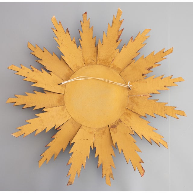Wood Mid Century French Giltwood Sunburst Mirror For Sale - Image 7 of 8