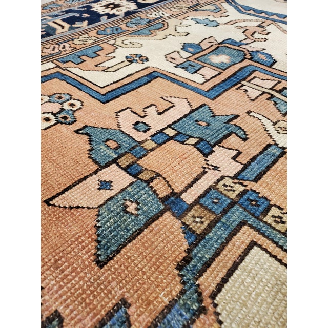 Antique Persian Serapi Carpet, Geometric, Ivory Hand Knotted Wool Oriental Rug For Sale In New York - Image 6 of 18