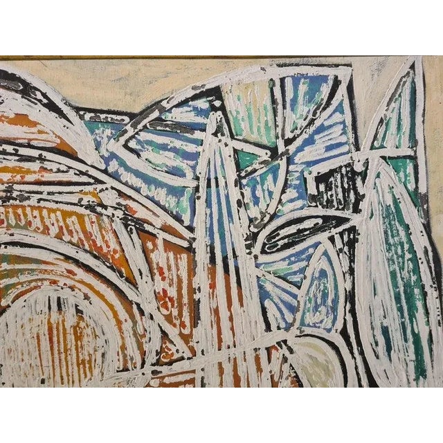 Green Mid 20th Century Large Aboriginal-Inspired Abstract Oil Painting on Board, Framed For Sale - Image 8 of 11