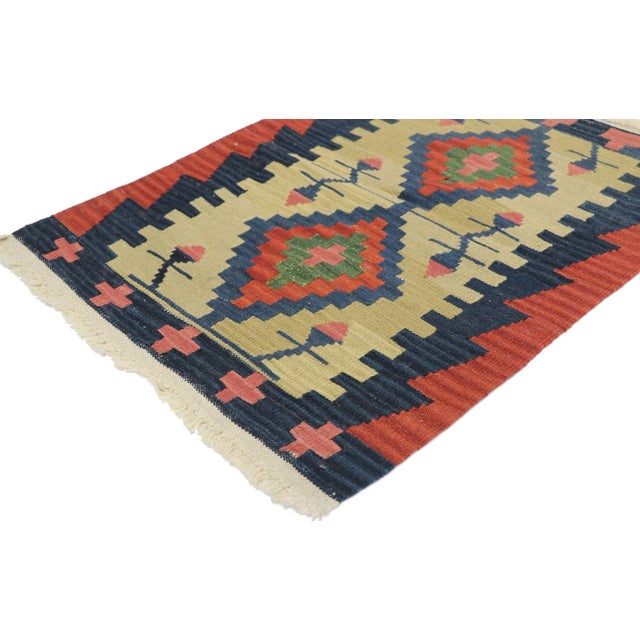 Vintage Persian Shiraz Kilim Rug with Tribal Style 02'01 x 02'10. Full of tiny details and a bold expressive design...