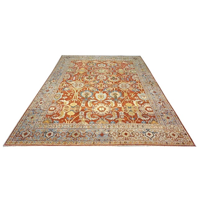 1900 - 1909 Antique Persian Sultanabad Wool 9 x 12 Rust, Navy & Ivory Handmade Area Rug #1140095 For Sale - Image 5 of 12