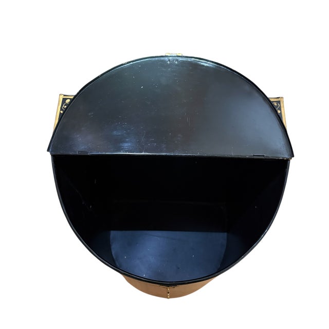 Metal Rare Vintage Sarreid Ltd. English-Style Tole Chinoiserie Coal Scuttle Reproduction For Sale - Image 7 of 16