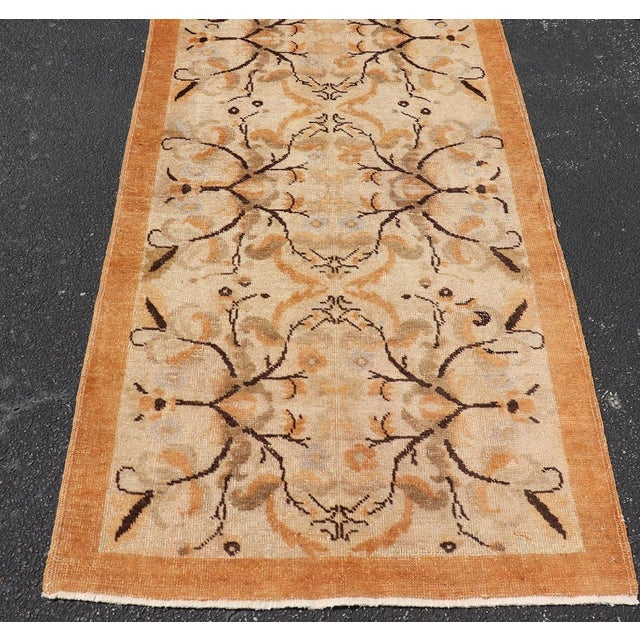 Tan Vintage Turkish Oushak Rug With All-Over Floral Design - 3′3″ × 6′3″ For Sale - Image 8 of 12