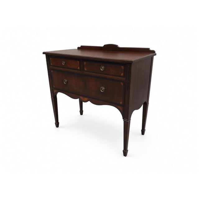 Traditional Antique Inlaid Mahogany Server Sideboard Buffet Federal Cabinet 3 Drawer For Sale - Image 3 of 3