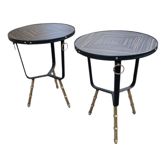 Stitched Leather Side Tables by Jacques Adnet, 1950, Set of 2 For Sale