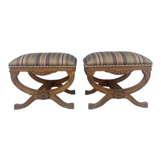 1980s Wood Carved X-Benches Regency Style - a Pair For Sale
