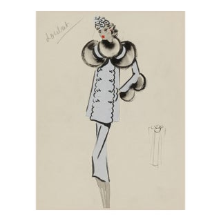 Vintage French Fashion Art Print – Pale Blue Art Deco Illustration, 36" X 48" For Sale