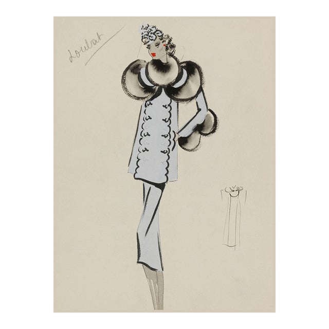 Vintage French Fashion Art Print – Pale Blue Art Deco Illustration, 36" X 48" For Sale