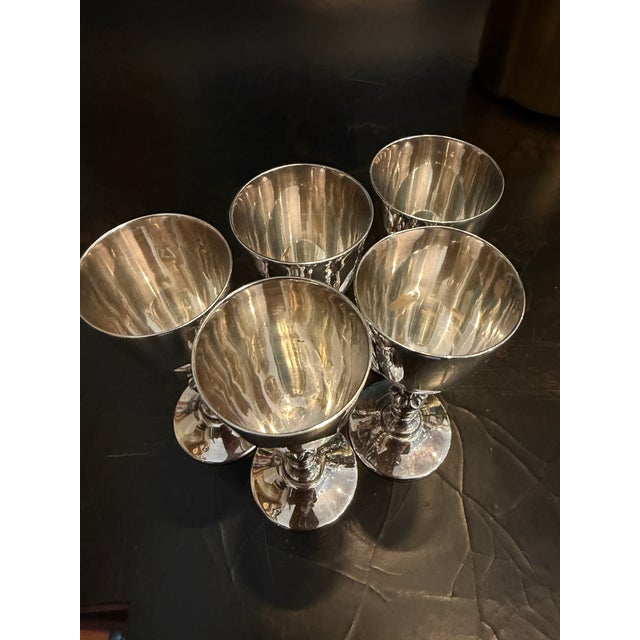 Vintage Mid-Century Hallmarked Mexican Silver-Plate Petite Goblets - Set of 5 For Sale - Image 11 of 12