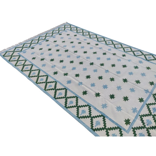 Mid-Century Modern Handmade Cotton Star and Gingham Rug For Sale - Image 3 of 11