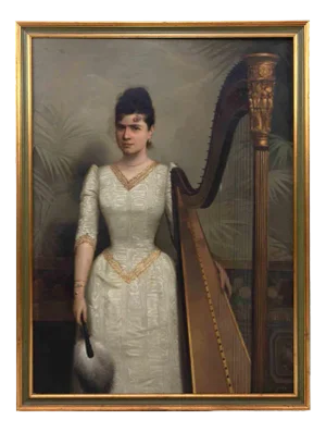 Antonio Varucca, Portrait of Noblewoman with Harp, 1891, Oil on Canvas