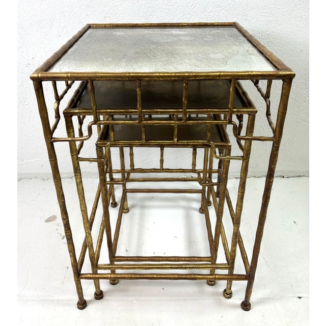 Vintage Faux Bamboo Gilded Metal Nesting Tables For Sale - Image 9 of 9