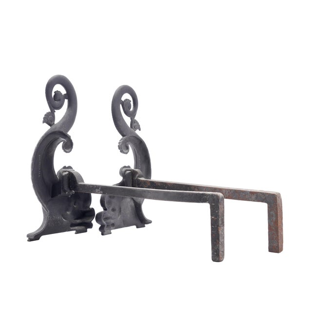 Bradley Hubbard Pair of Bradley & Hubbard Cast Iron Dolphin Form Andirons, C. 1900 For Sale - Image 4 of 10