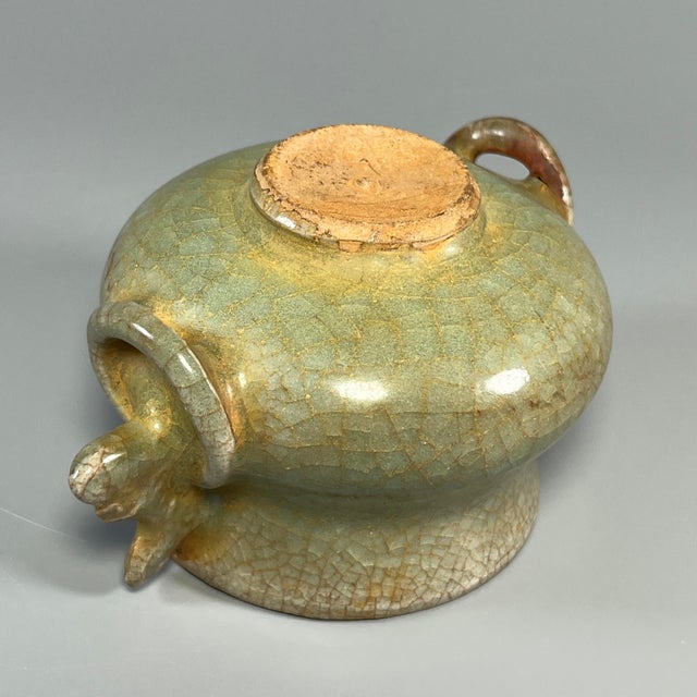 Vintage‑Style Chinese Longquan Celadon Censer With Dragon‑Shaped Handles For Sale - Image 6 of 7