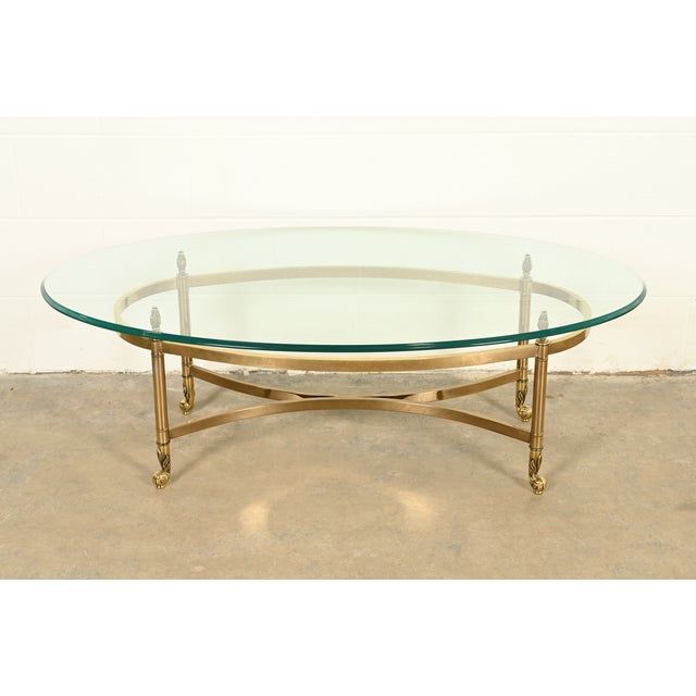 LaBarge Hollywood Regency Brass and Glass Cocktail Table, Circa 1960s For Sale - Image 11 of 11
