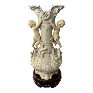 Antique Salt Glaze Cupid Vase - Villeroy and Boch For Sale