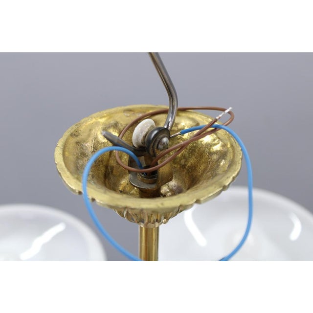 Art Deco Brass and White Glass Chandelier from Lyfa, Denmark, 1940s For Sale - Image 9 of 12