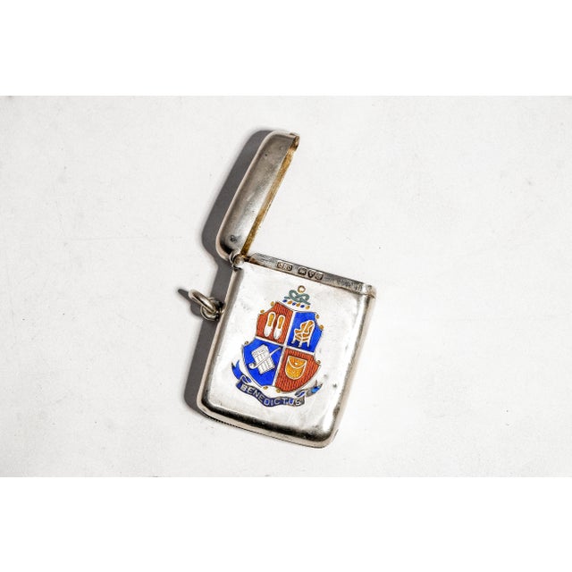 Handsome Antique Sterling Silver Double Albert Pocket Watch Chain and Enamel Vesta Case Edwardian Tobacciana Design Men's Accessory For Sale In New York - Image 6 of 17