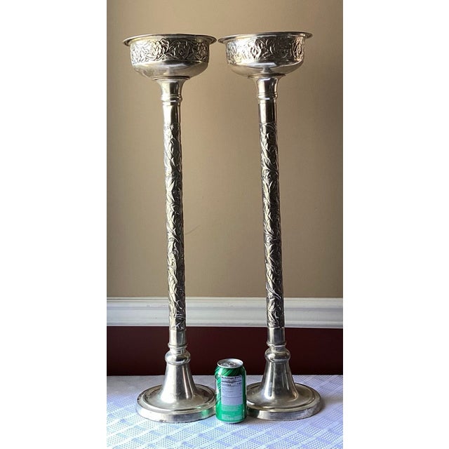 Vintage Pair of Silver Plate Church Altar Baptismal Holy Water Font, 31 1/4” For Sale - Image 4 of 9