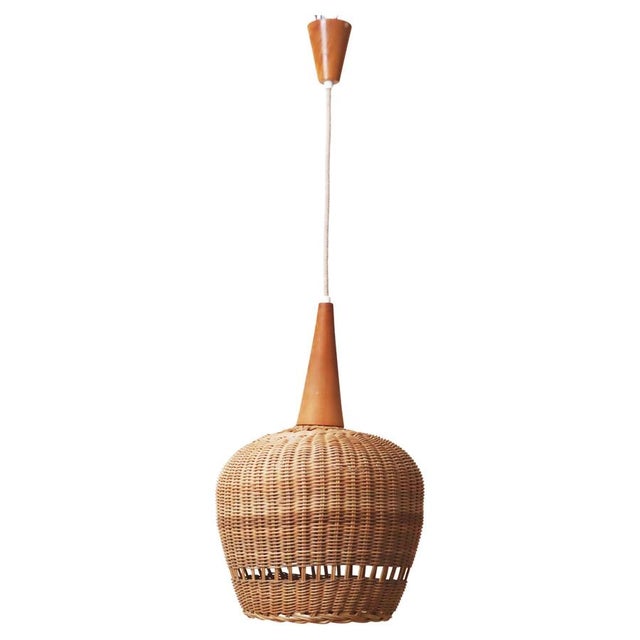 Mid-Century Modern Pendant Lamp in Rattan and Wood, 1960s For Sale - Image 10 of 10