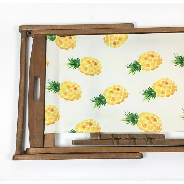 Fun Pineapple Print Teakwood Chaise Lounge For Sale In Portland, ME - Image 6 of 11