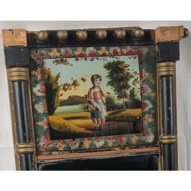 Circa 1830–1845 Empire Biedermeier Reverse-Painted Glass Mirror With Pastoral Scene For Sale - Image 11 of 16