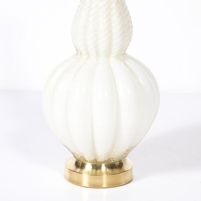 Pair of Mid-Century Modern Hand-Blown Murano Fluted Off White Glass Table Lamps For Sale In New York - Image 6 of 16
