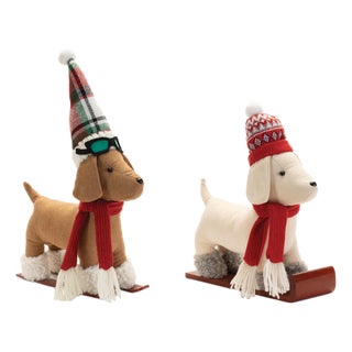 Plush Dog Character on Sled and Skis (Set of 2) For Sale