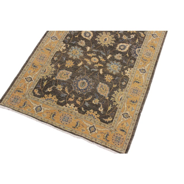 Boho Chic Ziegler Gray/Blue Wool Runner Rug- 4'4'' X 10'3'' For Sale - Image 4 of 10