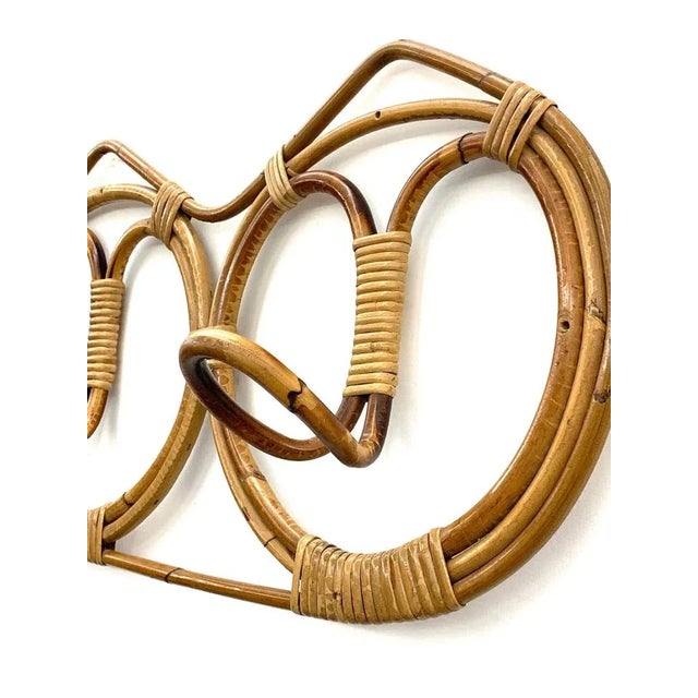 Wood Mid-Century Italian Rattan & Bamboo Coat Hook, 1960s For Sale - Image 7 of 12