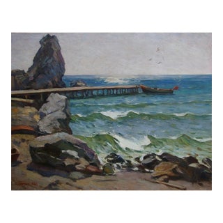 1960s Seascape Oil Painting, Ukrainian Artist Grosh, 1963 100-130 For Sale