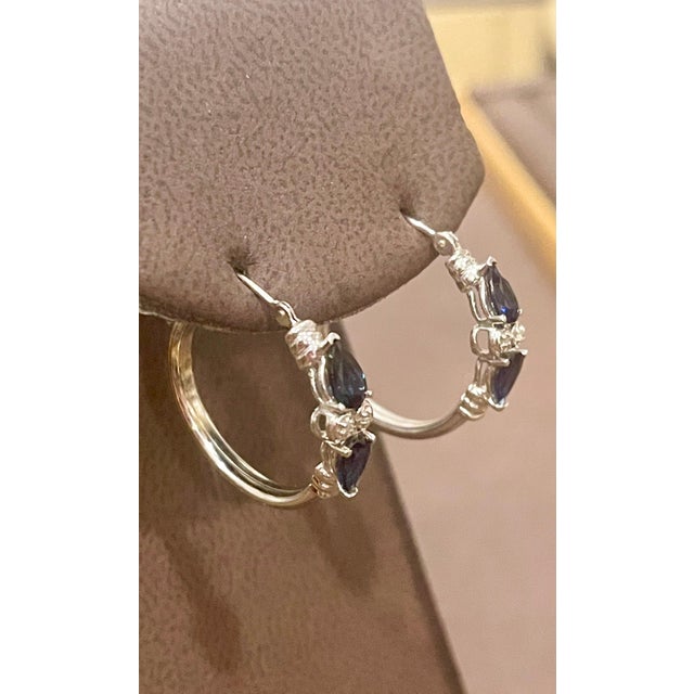 Pear Shape Sapphire and Diamond Hoop Cocktail Earrings in 14 Karat White Gold For Sale In New York - Image 6 of 18