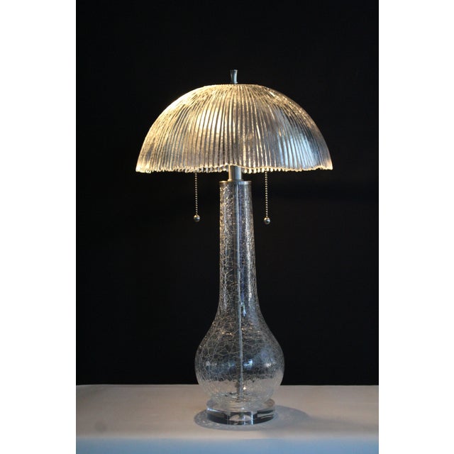 Unusual Foscarini style dome lamp. Crackle glass base, with reeded glass shade. Combination of two textures creates a...