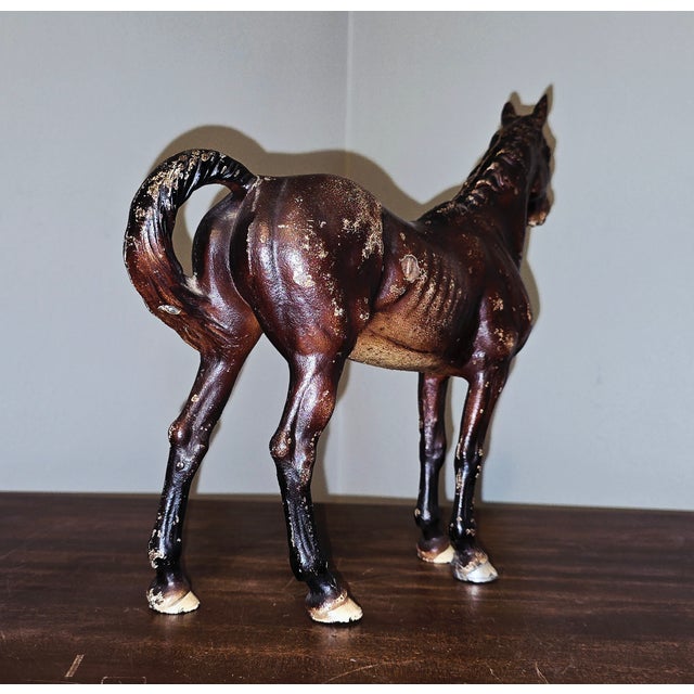Early 20th Century Hubely Style Vintage Cast Iron Horse — Mid‑Century Americana With Original Patina For Sale - Image 5 of 12