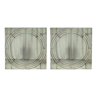 Art Deco Style, Antique Glass, Painted Wood, Square Venetian Wall Mirrors For Sale