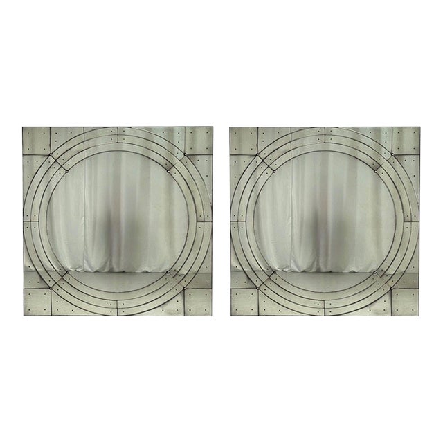 Art Deco Style, Antique Glass, Painted Wood, Square Venetian Wall Mirrors For Sale