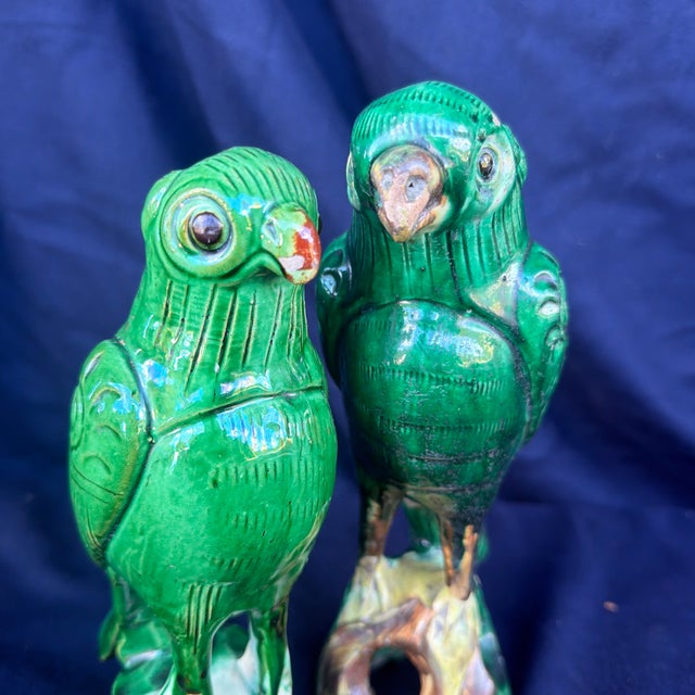 19th Century Chinese Export Chinoiserie Green Glazed Pottery Parrots For Sale In New York - Image 6 of 7