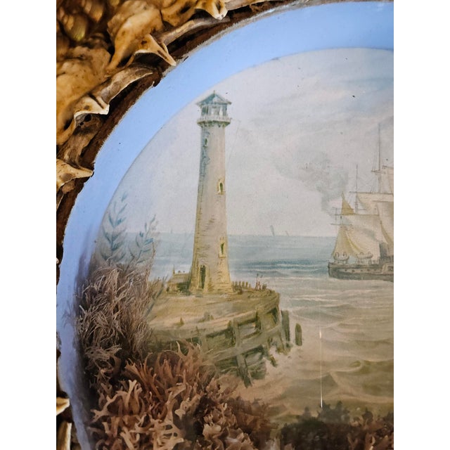Edwardian Shellwork Valentine Diorama of a Ship Passing Lighthouse For Sale - Image 16 of 18