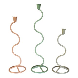 Vintage Post Modern Squiggle Candle Holders S/3 For Sale