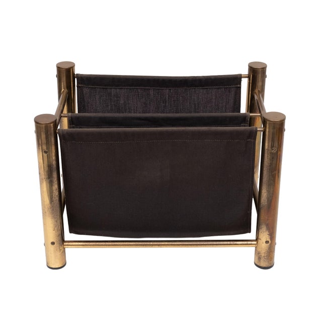 Mid-Century Modern Vintage Brass and Canvas Magazine Holder, 1970s For Sale - Image 3 of 10