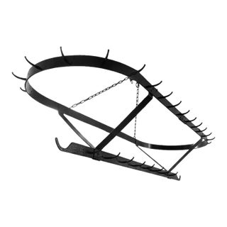 French Country Wrought Iron Oval Hanging Pot Rack For Sale