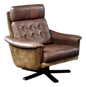 Mid-Century Danish Modern Brown Leather Swivel Armchair from Lystager Industri, 1970s