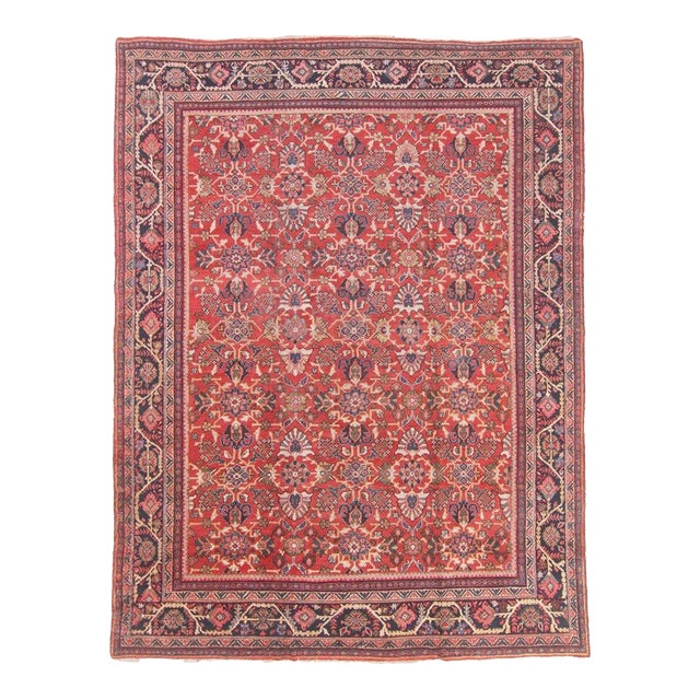 Antique Persian Mahal Rug Scalloped Shaped Colorful Motifs in All-Over Design Rug 10.8 x 14.1 For Sale